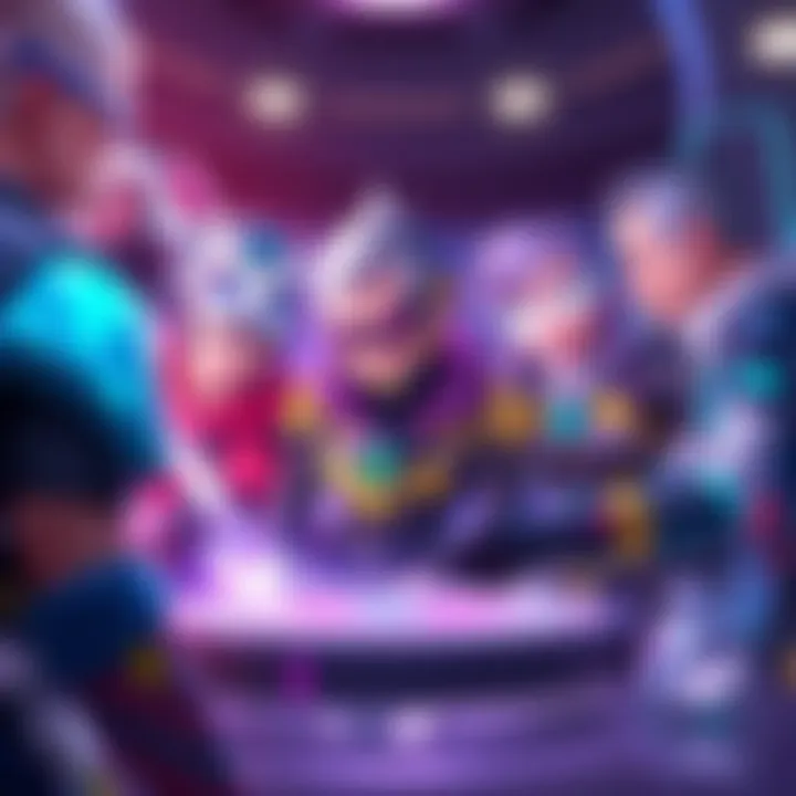 Overwatch characters gathered around a holographic display, debating the concept of magic in their universe.