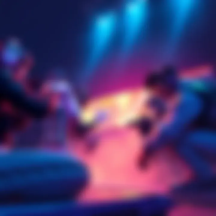 Overwatch Competitive Play Scene A tense scene showing various characters from Overwatch engaged in a competitive match, highlighting teamwork and potential toxicity among players.