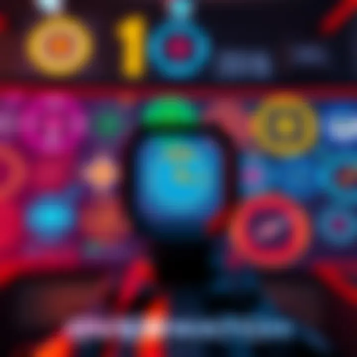 Various colorful crosshairs from Overwatch including the popular CUBE Crosshair on a digital screen