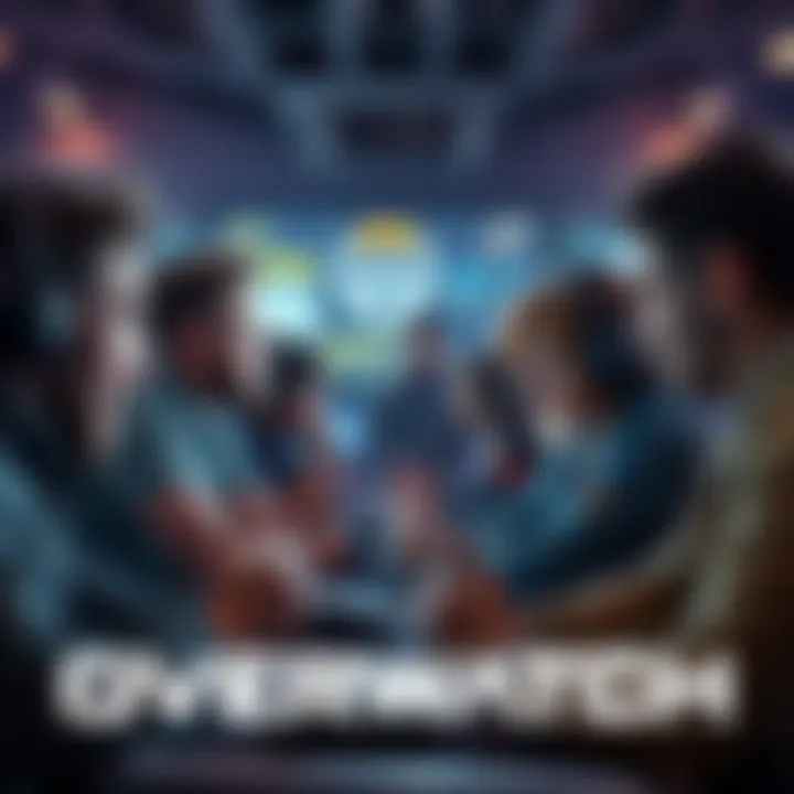 Overwatch Forum Debate Gamers arguing passionately in an online forum with an Overwatch theme, showing contrasting emotions of frustration and calmness.