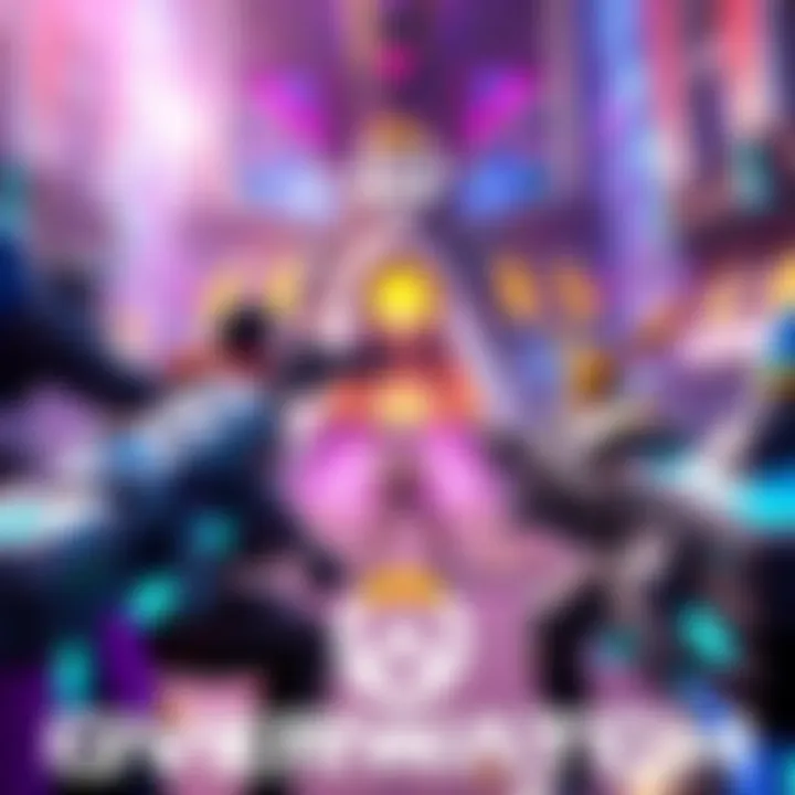 A vibrant Overwatch match showing heroes in action with map elements and hero bans in focus