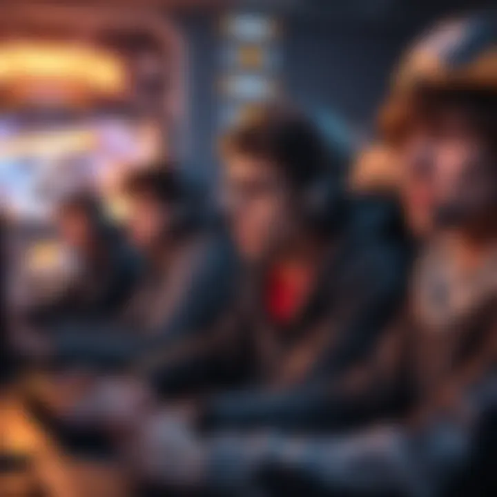 A group of gamers looking frustrated while playing Overwatch, showing expressions of disappointment and focus, with game screens displaying action.