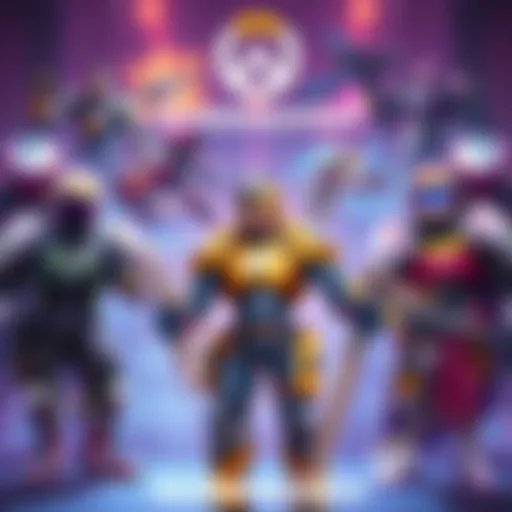 Various Overwatch heroes showcasing their unique designs and abilities in a vibrant gaming environment.