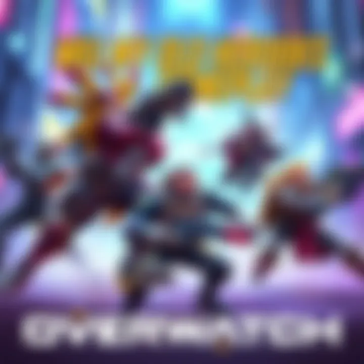 Classic Overwatch heroes battling in a colorful urban setting, showcasing their unique abilities and teamwork