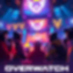 Overwatch characters engaging in an esports match with lootboxes on screen during the OWCS event