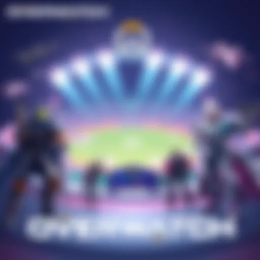 Overwatch Bug Fixes Illustration Illustration showing Overwatch characters and a stadium UI with bug fixes highlighted