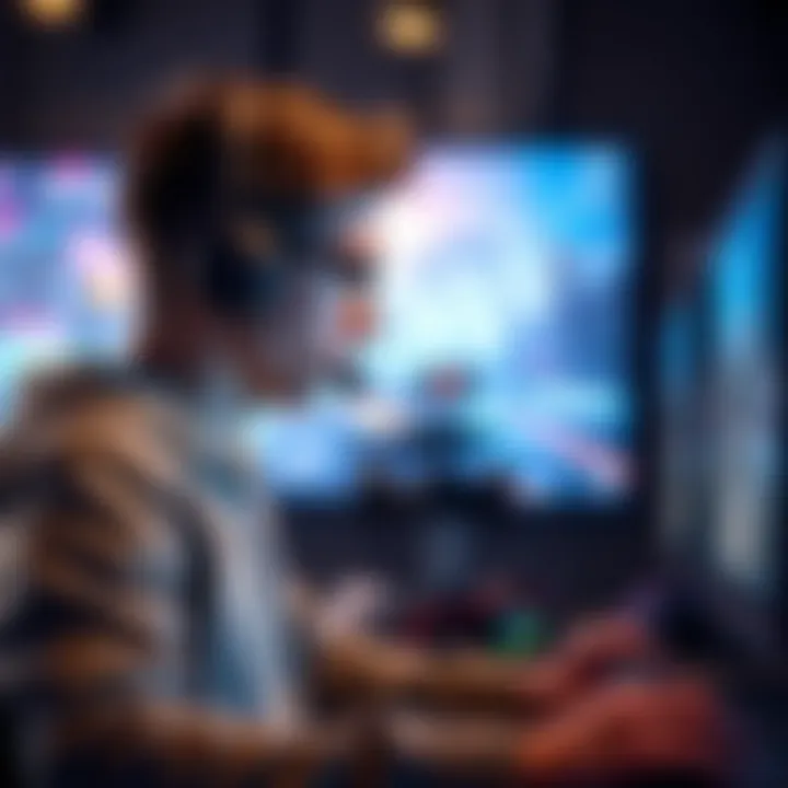 A gamer looking uninterested while playing Overwatch, with gameplay highlights on screen behind him.