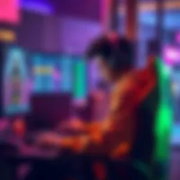 A gamer sitting at a computer looking frustrated after a rank drop in Overwatch, with the game screen showing low ranks