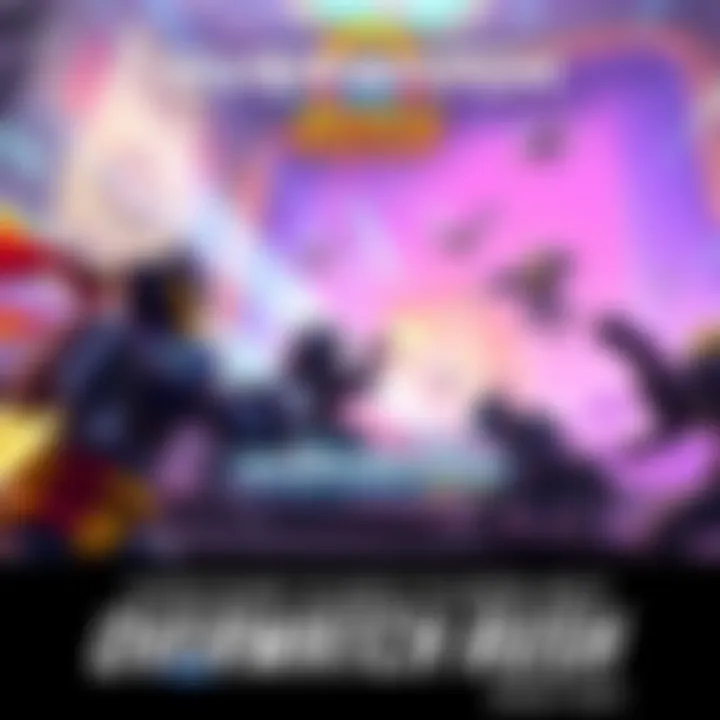 Gameplay scene from Overwatch Rush featuring heroes battling in a vibrant arena