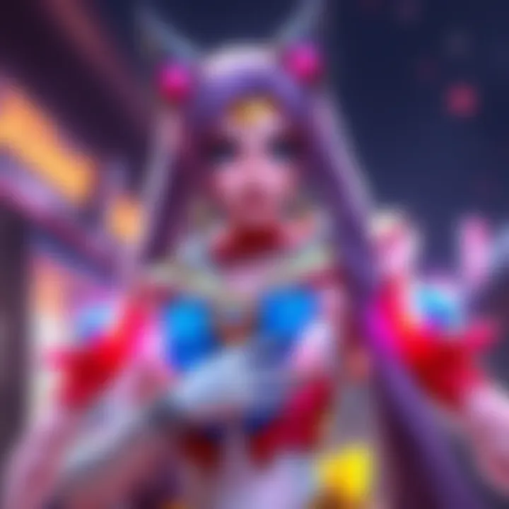Colorful Overwatch character skin featuring bright colors and designs reminiscent of Sailor Moon's style.