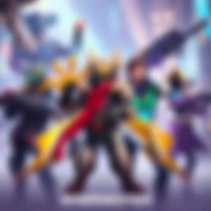 A group of Overwatch characters, including Ana and Lucio, showcasing their abilities in a vibrant gaming scene.