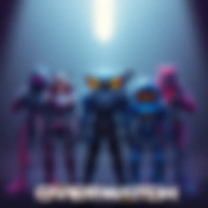 Overwatch characters standing together, featuring the Talon logo in the background