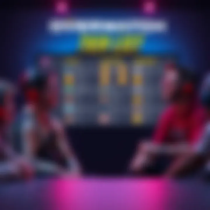 A group of gamers laughing and debating over an Overwatch tier list on a screen, showcasing different hero rankings with emojis.