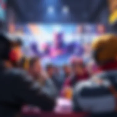 Fans discussing Overwatch and Marvel competition with game art in the background