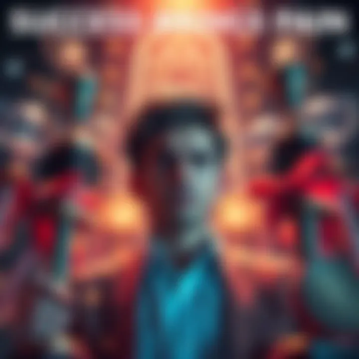 A young professional looking stressed while surrounded by awards and recognition, struggling with the pressures of achievement