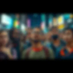 A group of stressed individuals in a city, looking worried and overwhelmed by challenges they face.