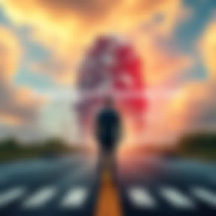 Navigating Overwhelming Tasks A person standing at a crossroads, looking overwhelmed by a mountain of paperwork and daily responsibilities, symbolizing the struggles of managing simple tasks.