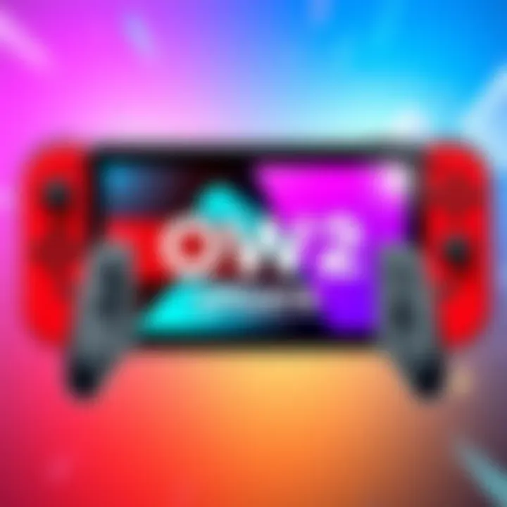 A colorful graphic showing the OW2 logo with a Nintendo Switch 2 console and game controllers, symbolizing the upcoming update.