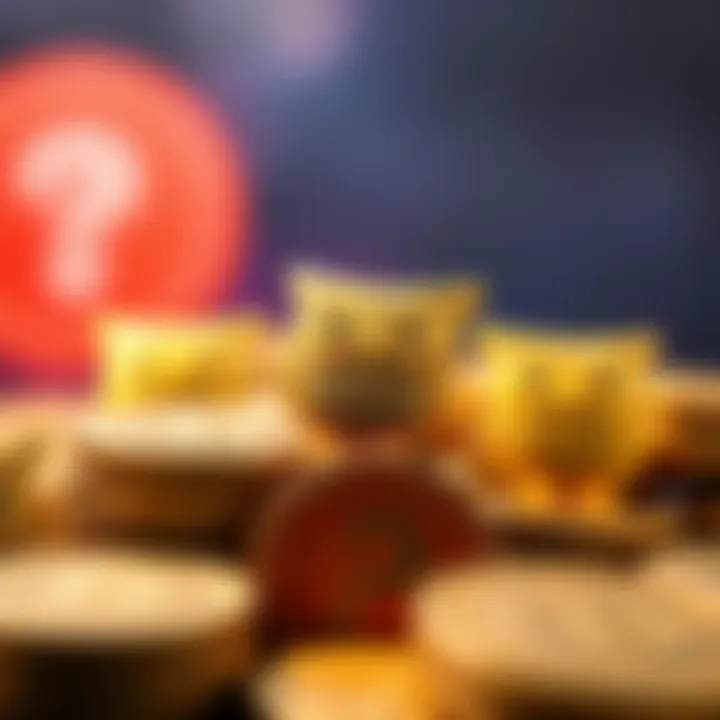 A close-up view of owl tokens stacked together, showing their unique designs and colors, with a question mark in the background symbolizing uncertainty about their future.