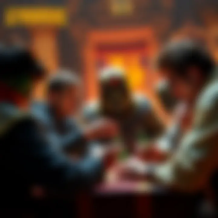 Ozymandias Deck in Play A group of players intensely discussing strategies while using the Ozymandias deck during a game session.