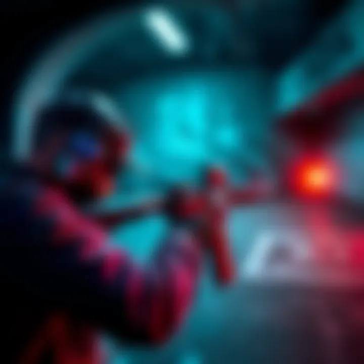 A gamer practicing P90 recoil control on a shooting range in a video game, focused on aiming at a target.