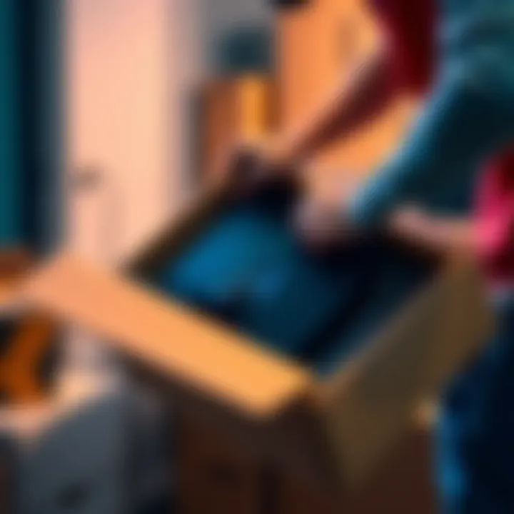 A person carefully packing a PS5 console into a sturdy box with protective foam for safe transport during a move.