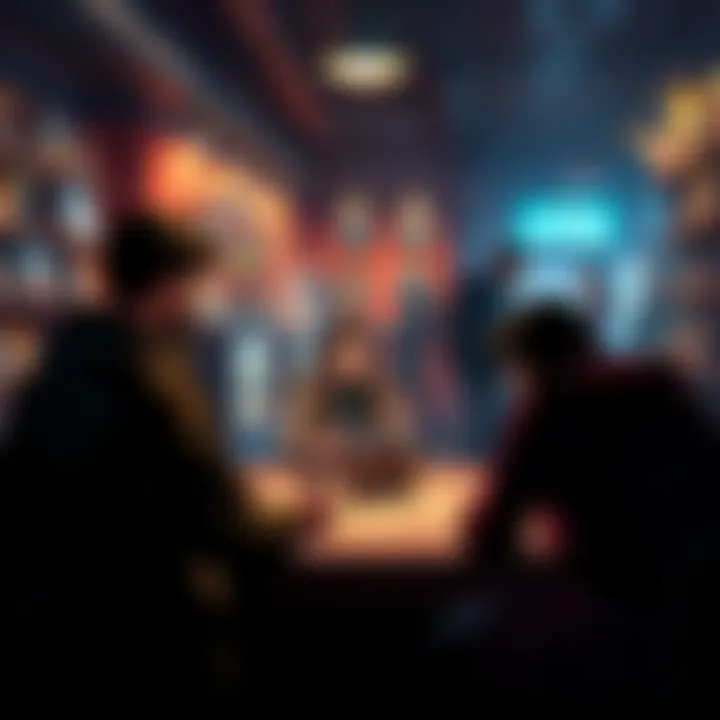 Paid Dungeon Master at Game Store A paid Dungeon Master leading a tabletop game session in a game store, surrounded by players engaged in the game