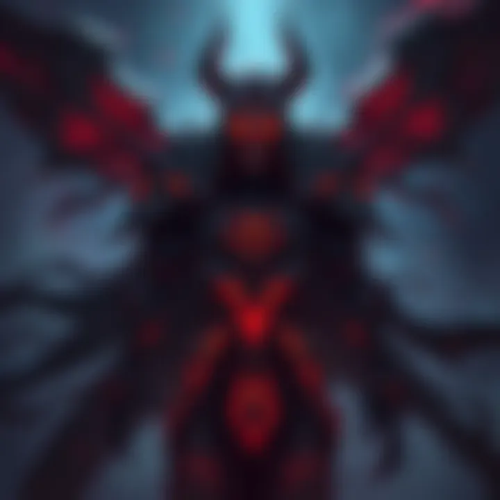 An illustration showing the Pain Kuva Lich character with dark armor and glowing eyes, surrounded by a shadowy aura, depicting its influence in gaming environments.