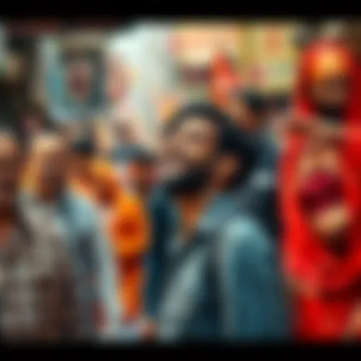 A busy street in Pakistan filled with people laughing and enjoying a cultural event, capturing the humorous aspects of daily life.