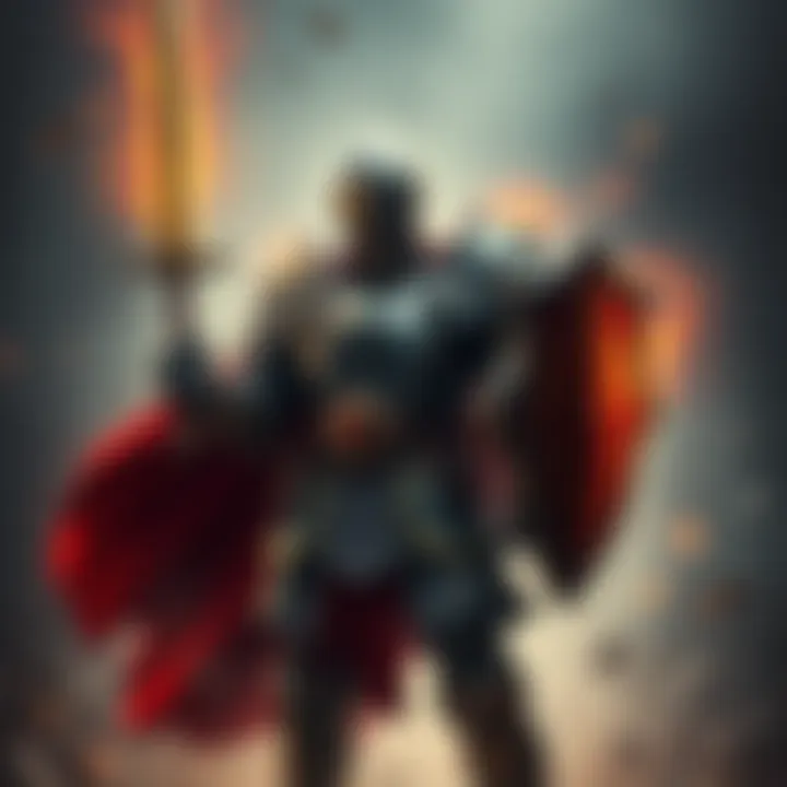 Paladin in Armor A heroic Paladin in shining armor, holding a sword and shield, surrounded by a glowing aura of protection.