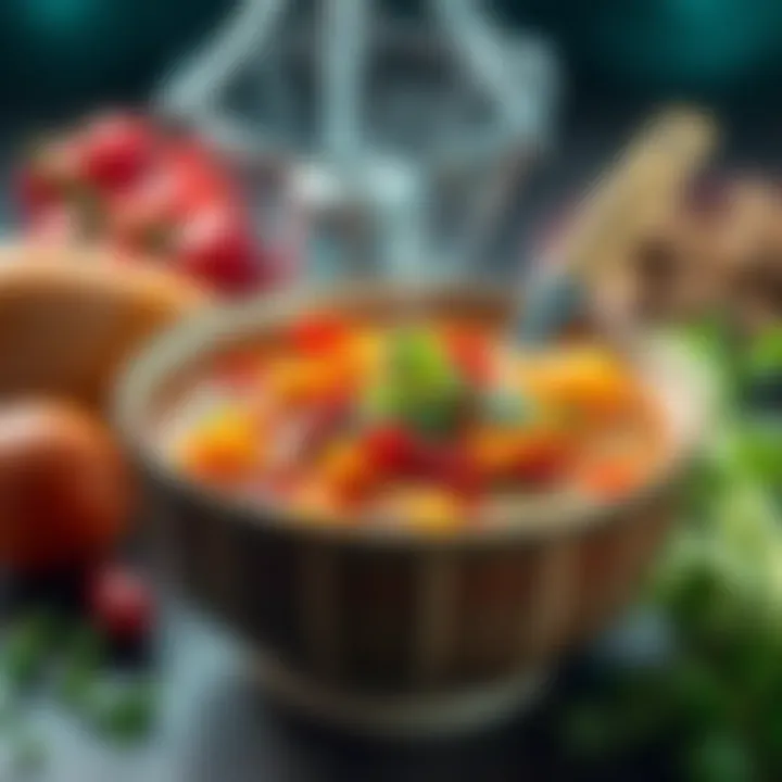 A vibrant bowl of Paladin Soup filled with colorful vegetables and herbs, highlighting its unique flavors.