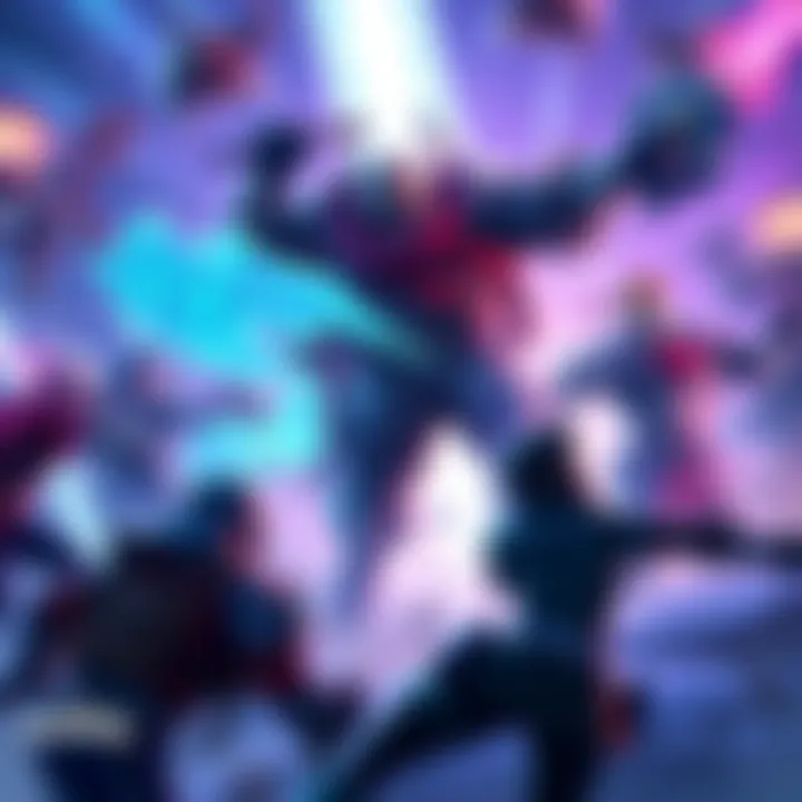 A vibrant scene showing Paladins characters engaged in a multiplayer battle, highlighting teamwork and strategy.