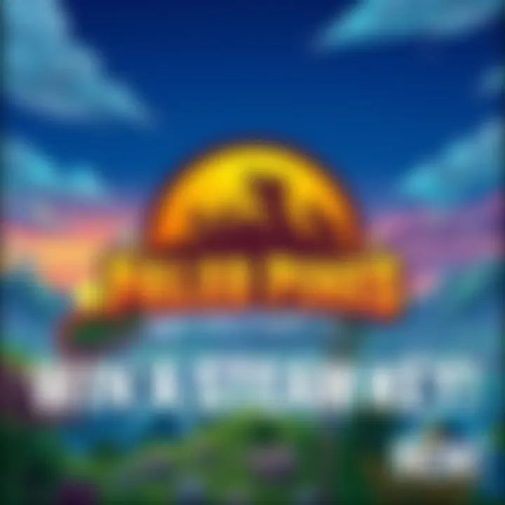 Win a Steam Key for Paleo Pines A colorful illustration showing the Paleo Pines game logo with dinosaurs and a vibrant landscape in the background.