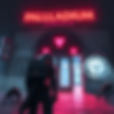 A player character stands frustrated outside the locked entrance of the Palladium Arena after dying, with defeated enemies nearby and a seal challenge symbol in the background.