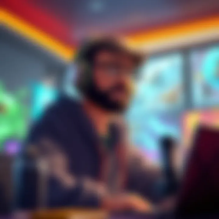 Palworld Developer Concern The lead developer of Palworld discussing concerns about Steam early access with a thoughtful expression, in an office setting filled with game concept art.