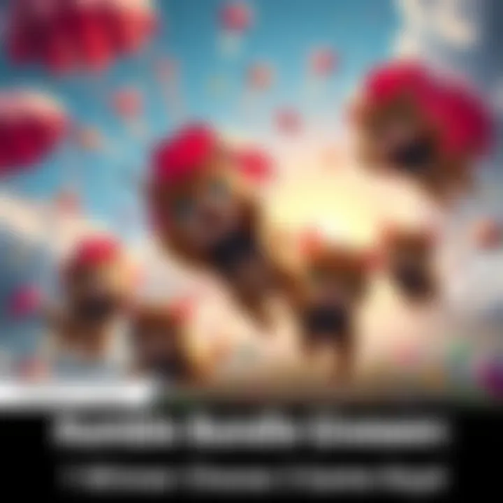 A group of cartoon cats wearing parachutes descending from the sky, surrounded by a colorful gaming theme with game keys in the background.