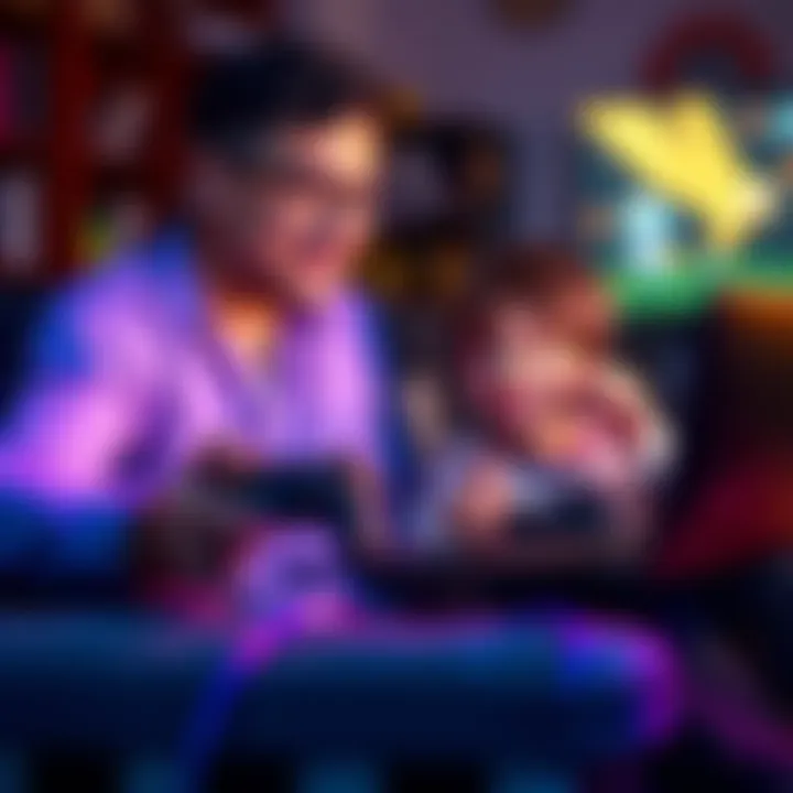 A parent and child playing video games online, sharing gaming experiences across distances