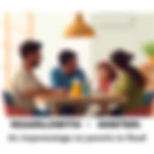 Parents Talking Together A family sitting together at a table, having an open conversation, sharing thoughts and listening to each other.