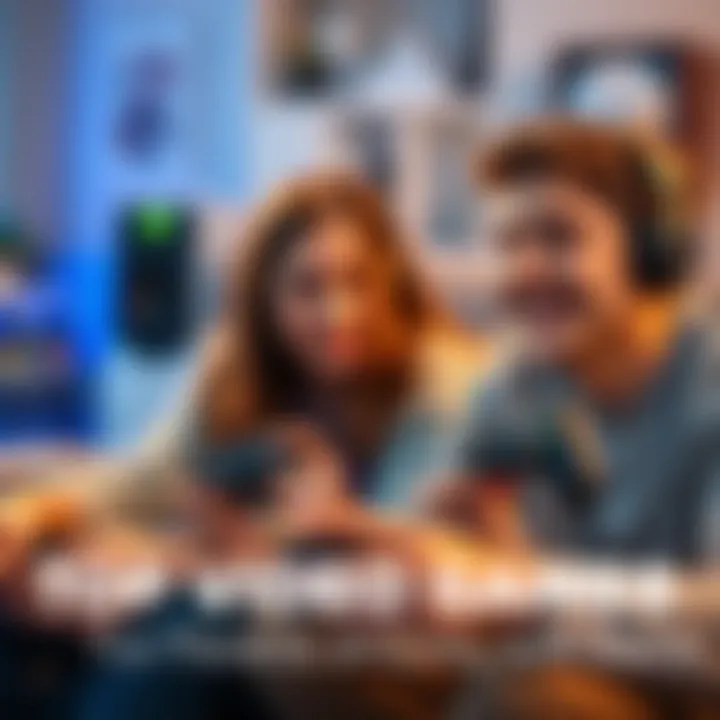 A parent and teen playing video games on PlayStation 5 and Xbox Series X, laughing and enjoying time together