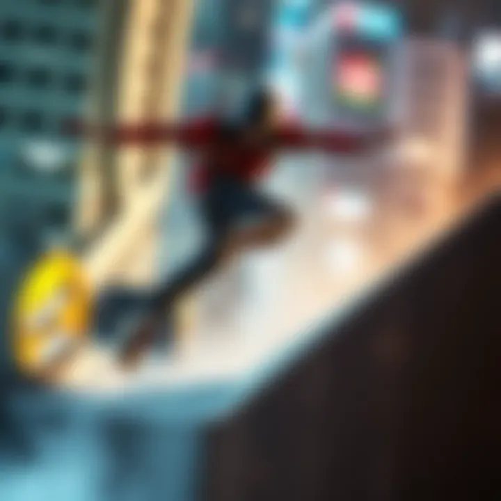 Parkour Jump in Video Game A player performing a parkour jump in a video game environment, showcasing agility and skill