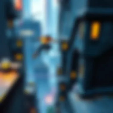 Parkour Gameplay Enhancement A character performing parkour jumps across urban rooftops, showcasing improved wall mechanics and a dynamic climbing system in a video game setting.