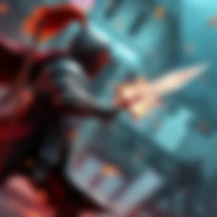 A character in armor timing a parry against an incoming attack in an intense video game battle.