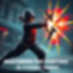 Parrying Action in Combat Game A character skillfully parrying an incoming attack in a combat game, showcasing advanced techniques and agility.