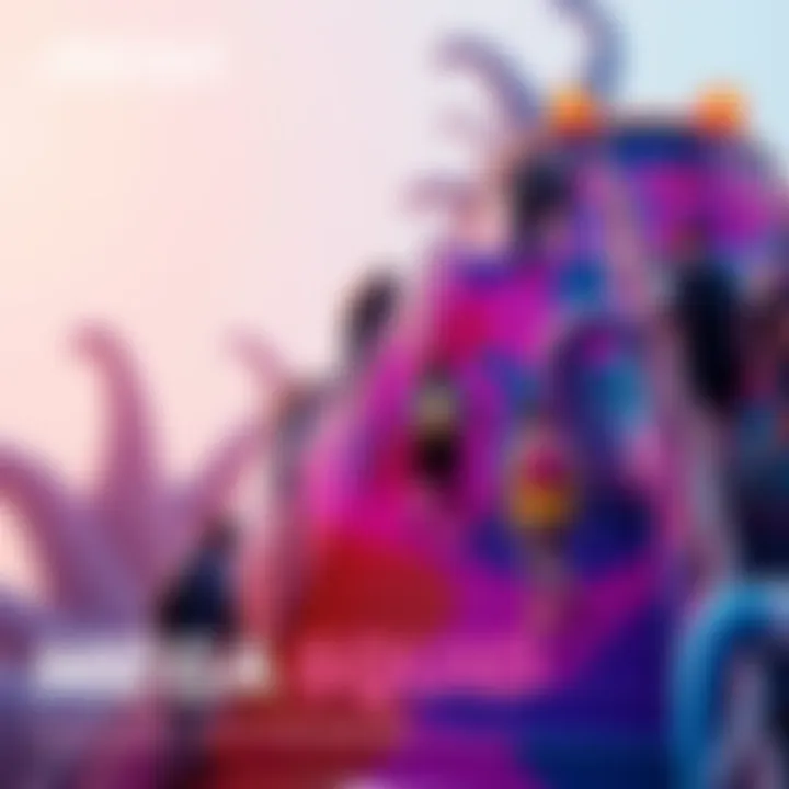 People eagerly climbing the colorful and challenging MEGA Squid Game Staircase as part of an attraction challenge