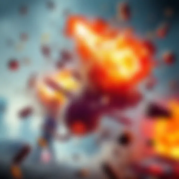 A vibrant scene showcasing enhanced particle effects and destruction visuals, with debris flying and colorful explosions in a gaming environment.