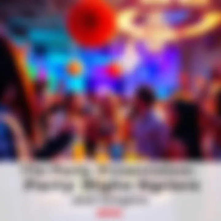 Group of people enjoying a lively party presentation with colorful decorations and enthusiastic atmosphere