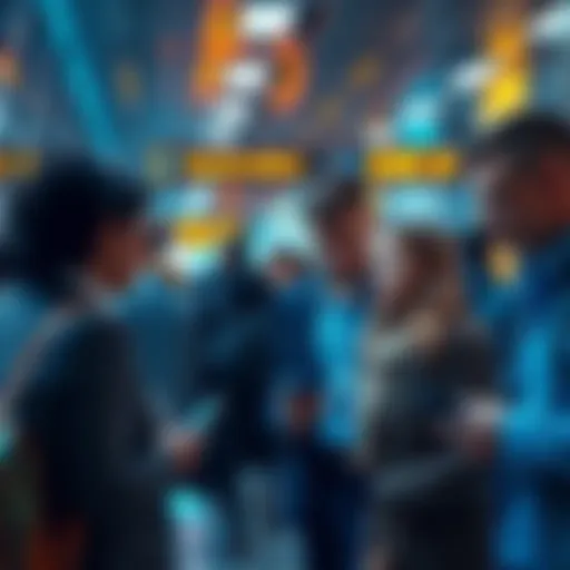 Group of passengers talking about waitlist reservations while looking at their phones