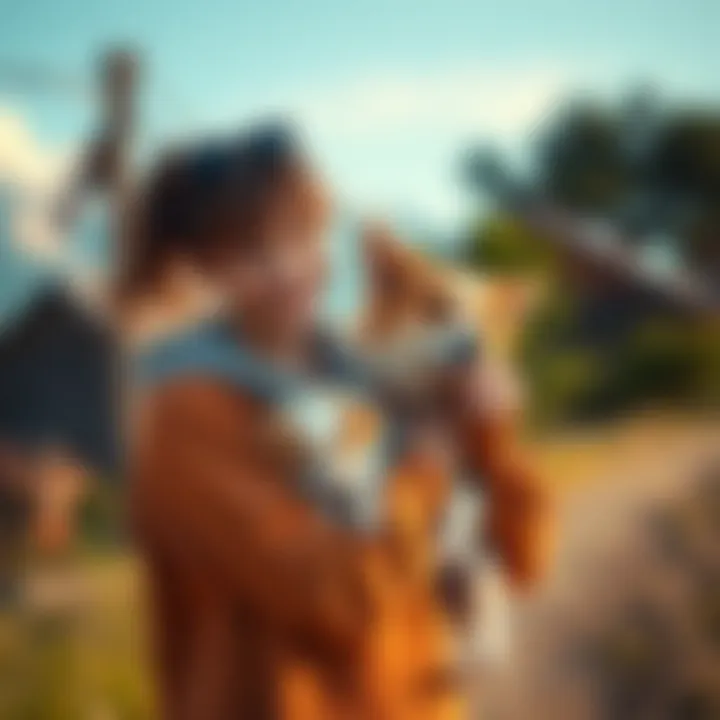 A devoted pet owner holding two small animals close, showing love and dedication while standing in a natural setting, ready to protect them.