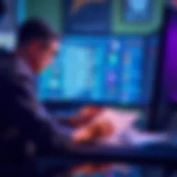 An individual analyzing patch notes on a computer screen with notes beside them