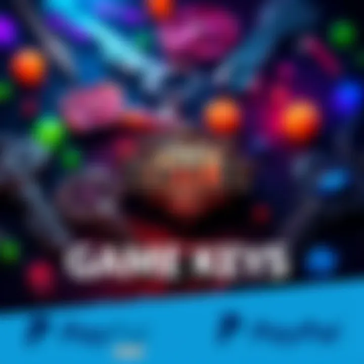 A vibrant graphic showcasing various game keys including Path Of Exile 2, with a PayPal logo emphasizing online payment options.